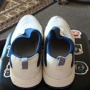 White and Blue Slip-On Sneakers